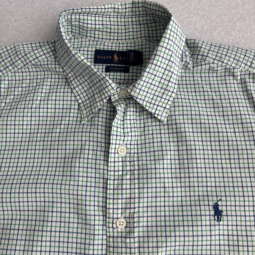 Ralph Lauren Classic Fit 100% Cotton Short Sleeve Shirt Mens Large Check Preppy